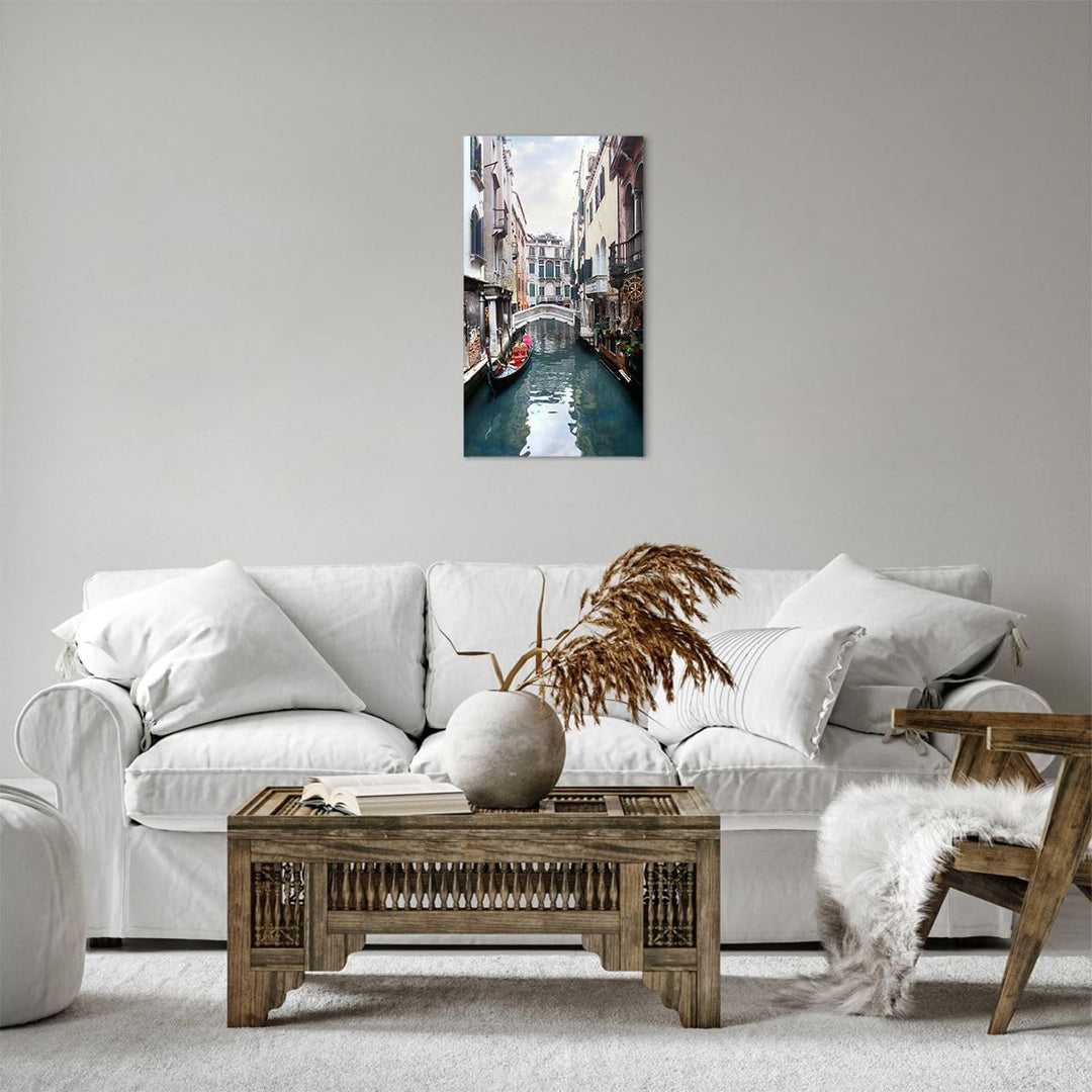 Bilder auf Leinwand Boot Brücke Tourismus Venedig Leinwandbild mit Rahmen 45x80cm Wandbilder Dekorat