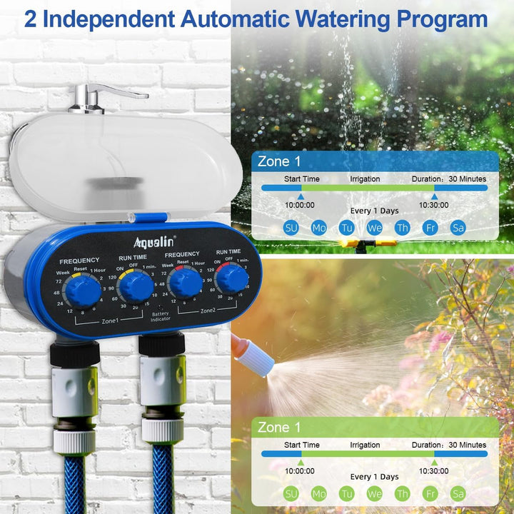 Bewässerungsuhr mit Zwei Auslässen Garten Bewässerungscomputer Wasser Zeitschaltuhr Blau/Kein Bildsc