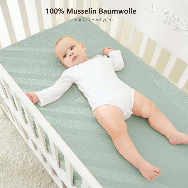 Bearmoss 2er Set Kinder Spannbettlaken,Musselin-Bettlaken 100% Baumwolle Baby-Bettlaken 60x120cm/140