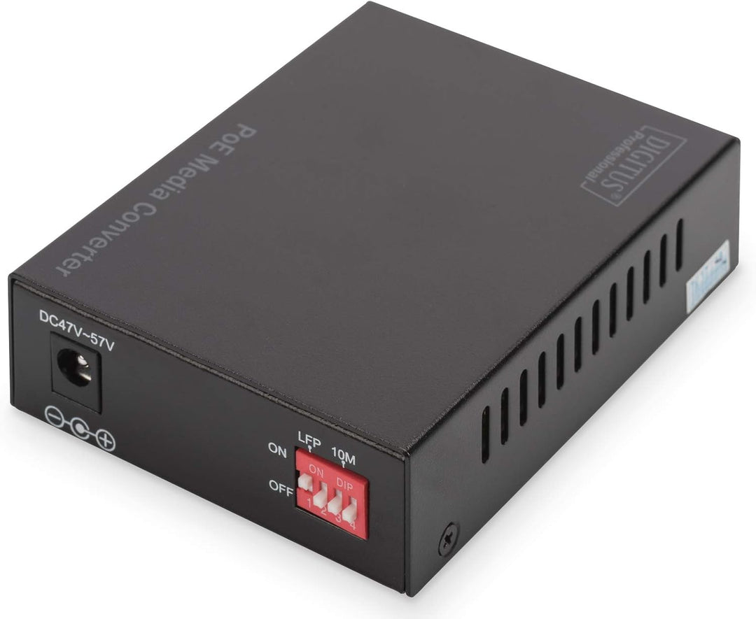 DIGITUS Medienkonverter - SFP Port - Gbit Ethernet - RJ45 / SFP 1000Base-LX - Mit PoE-Injektor - Sch