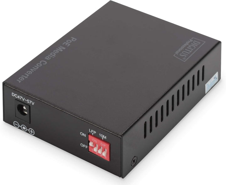 DIGITUS Medienkonverter - SFP Port - Gbit Ethernet - RJ45 / SFP 1000Base-LX - Mit PoE-Injektor - Sch