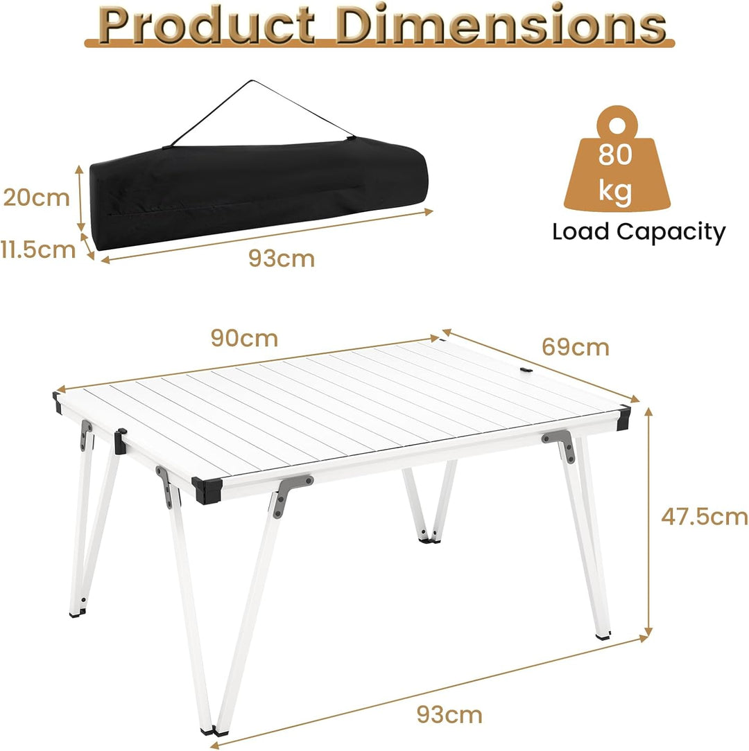 KOMFOTTEU Faltbarer & tragbarer Campingtisch mit Tragetasche, Gartentisch mit Aluminiumplatte, Pickn