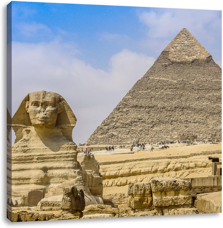 Pixxprint Sphinx von Gizeh mit Pyramide als Leinwandbild/Grösse: 70x70 cm/Wandbild/Kunstdruck/fertig