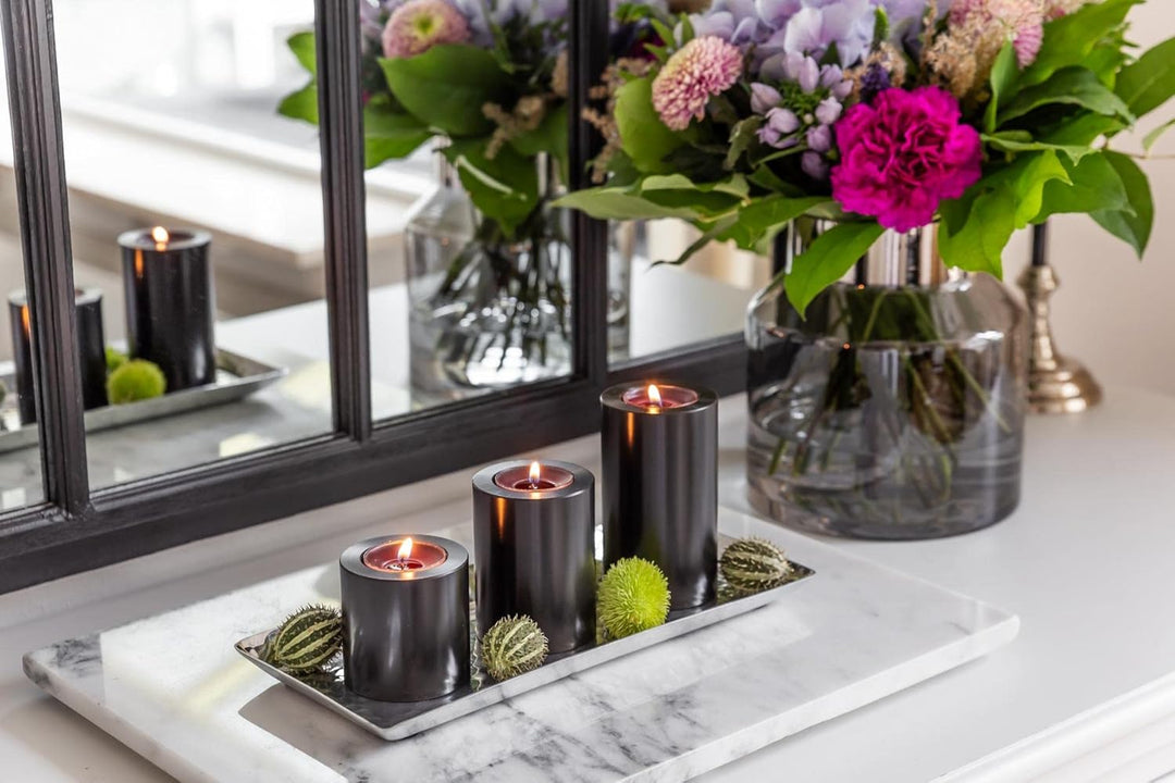 EDZARD 3er Set Teelichthalter Dauerkerze Cornelius Schwarz (Ø 6cm, Höhen 6, 8 und 10 cm) hitzebestän