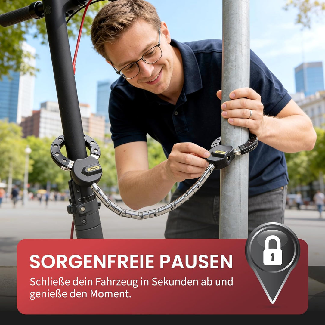 Handschellenschloss E-Scooter mit FLEX-TECHNOLOGIE für Roller, E-Bike & MTB-Bike - Kettenschloss & F