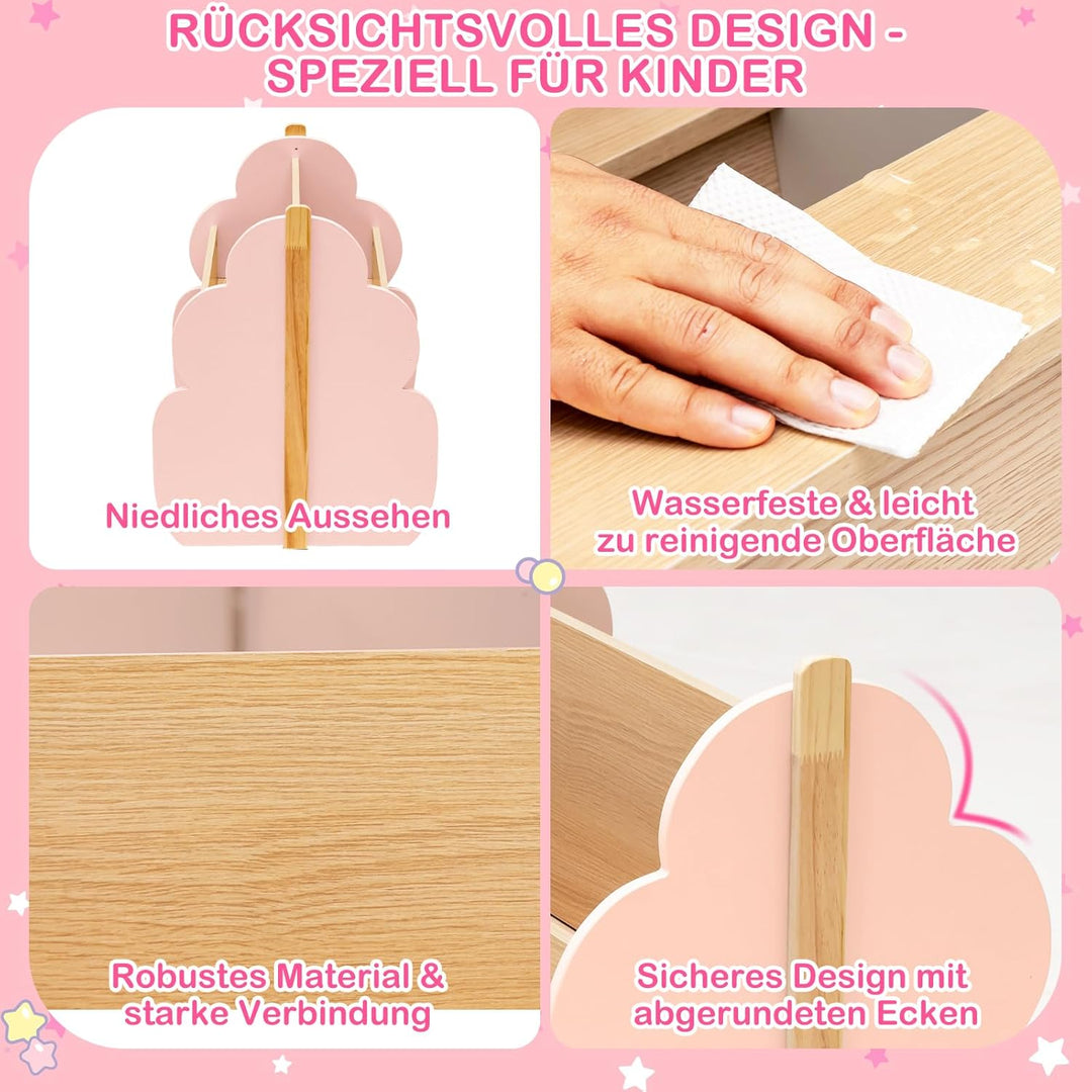 COSTWAY Kinder Bücherregal auf Rollen, 2 Ebenen Spielzeugregal aus Holz, 52 x 46 x 62,5 cm (Rosa), R