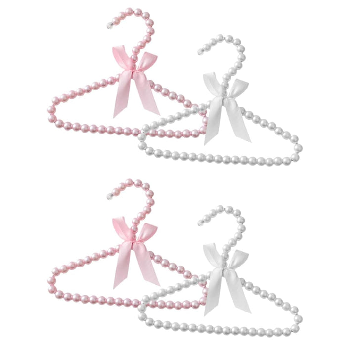 4 Stück Mini Kleiderbügel Perlen Kinderkleiderbügel mit Schleifeband Plastik Pearl Babykleiderbügel