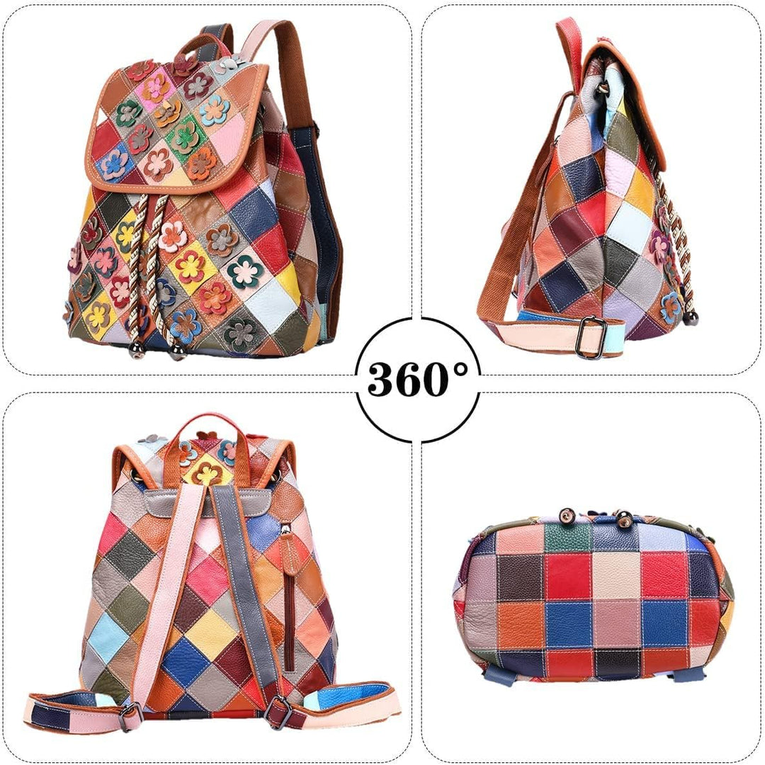 Eysee Rucksack Damen klein elegant aus echtem Leder mit Blumen für Alltag Mehrfarbig 1, Mehrfarbig 1