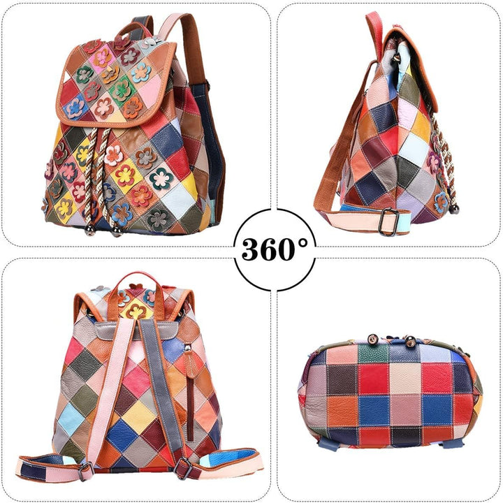 Eysee Rucksack Damen klein elegant aus echtem Leder mit Blumen für Alltag Mehrfarbig 1, Mehrfarbig 1