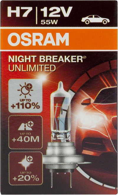 Osram Night Breaker Unlimited Halogen Birne - H7 - 12V/55W - pro Stück 1 Stück (1er Pack) Night Brea