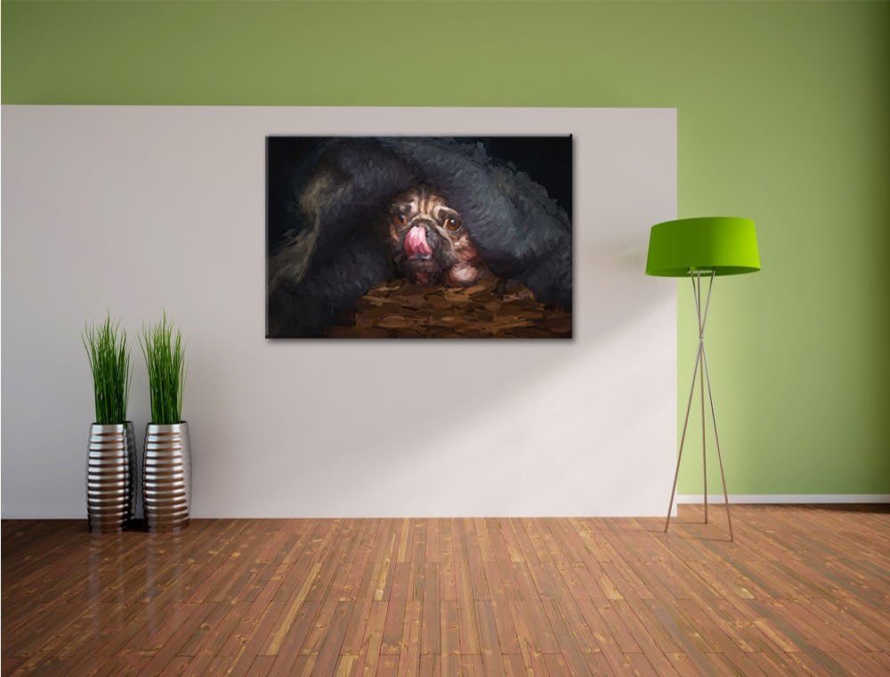 Pixxprint Süsser Mops unter der Decke Kunst als Leinwandbild/Grösse: 100x70 cm/Wandbild/Kunstdruck/f
