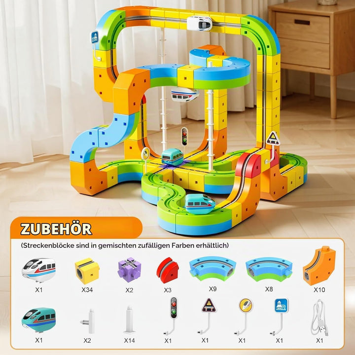 Umikk Clickrail Electric Train Set Flexible Race Track, Magic Rail Block, Magic Rail Block mit Schwe