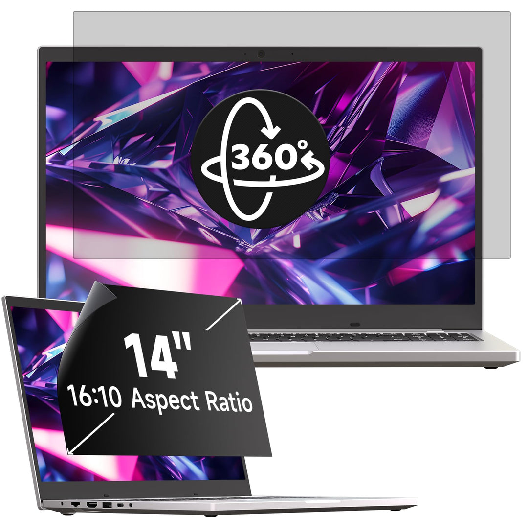 Mamol 360° Sichtschutz für 14 Zoll Laptop 16:10, Abnehmbarer Sichtschutzfolie, Anti Blaulicht Blends