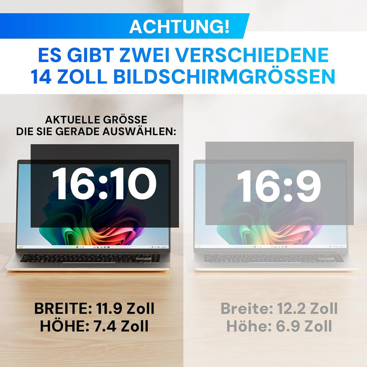 14 Zoll 16:10 Laptop Sichtschutzfolie, Laptop Blickschutzfilter und Blendschutz Blaulichtfilter, Abn