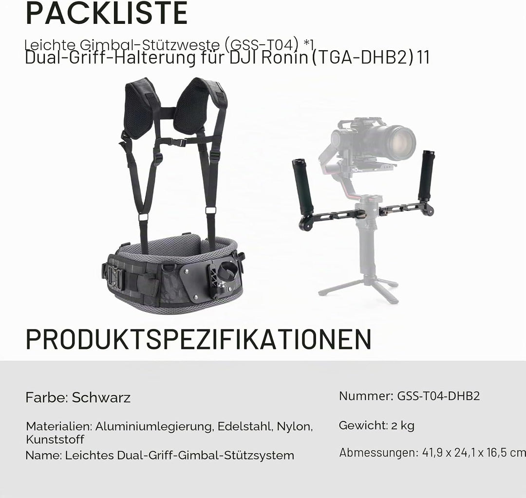 Tilta Dual Handle Gimbal Support Leichtes Gimbal-Stützsystem mit Zwei Griffen,kompatibel mit DJI RS