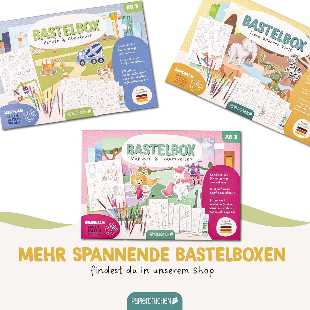 Papierdrachen Bastelbox Tiere unserer Welt – Komplett-Set -inkl. Stanzbögen u. Hintergründen – 12 Bi
