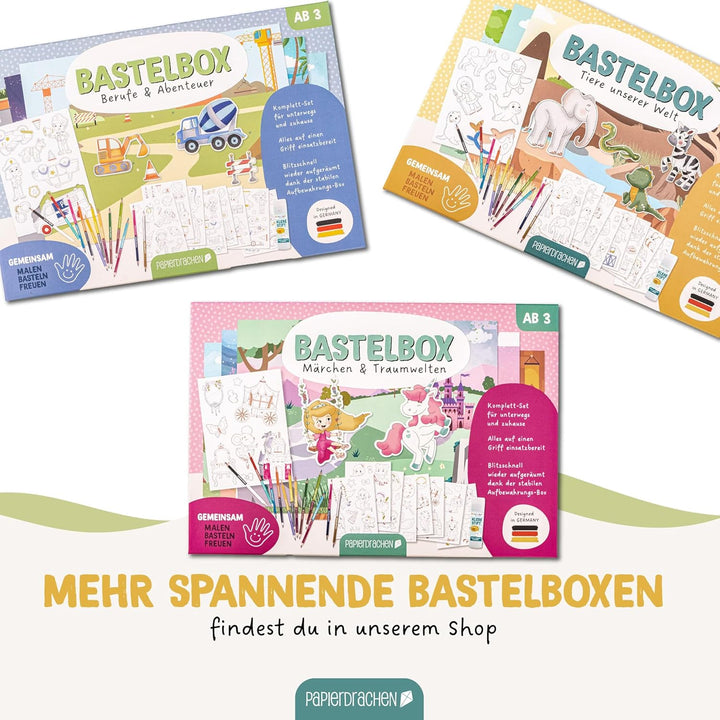 Papierdrachen Bastelbox Tiere unserer Welt – Komplett-Set -inkl. Stanzbögen u. Hintergründen – 12 Bi
