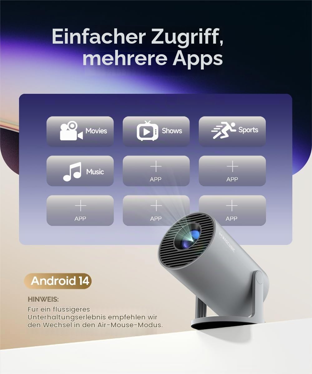 Automatische Trapezkorrektur Mini Tragbarer Beamer, 4K/ 200 ANSI Smart Projektor mit WiFi6, BT 5.0,