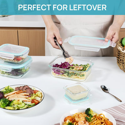 Vtopmart 15 Stück Meal Prep Boxen Glas, Glasdosen mit Deckel Set, Frischhaltedosen Glas mit Auslaufs