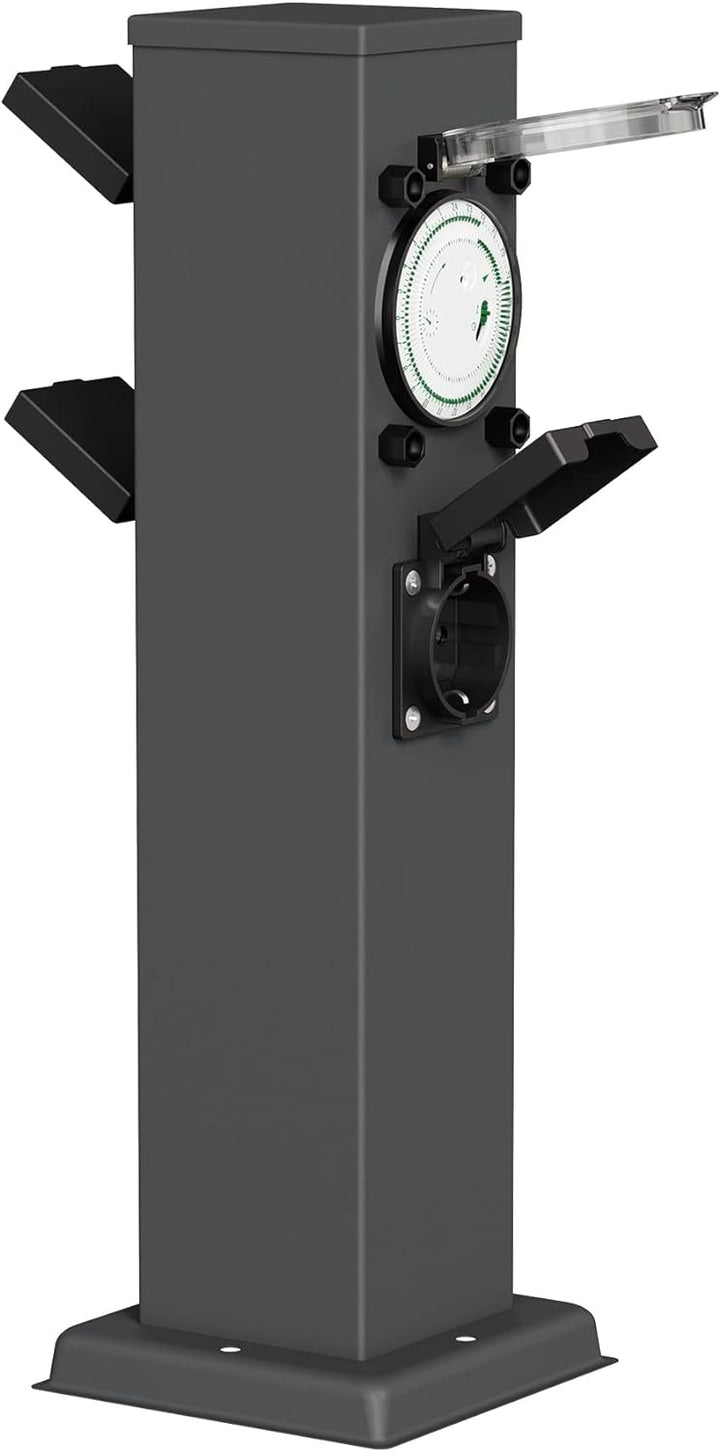 ledscom.de 2X Garten Steckdosensäule Polly für aussen, IP44, Timer/Zeitschaltuhr, 3-Fach, anthrazit,