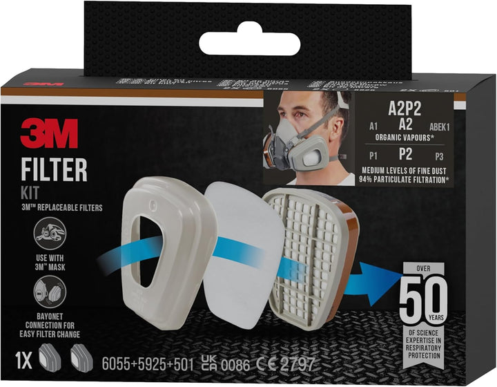 3M 6002 CR Ersatzfilter für Farbspritzarbeiten 6002CR – Austauschfilter mit Schutzstufe A2P2 für 3M