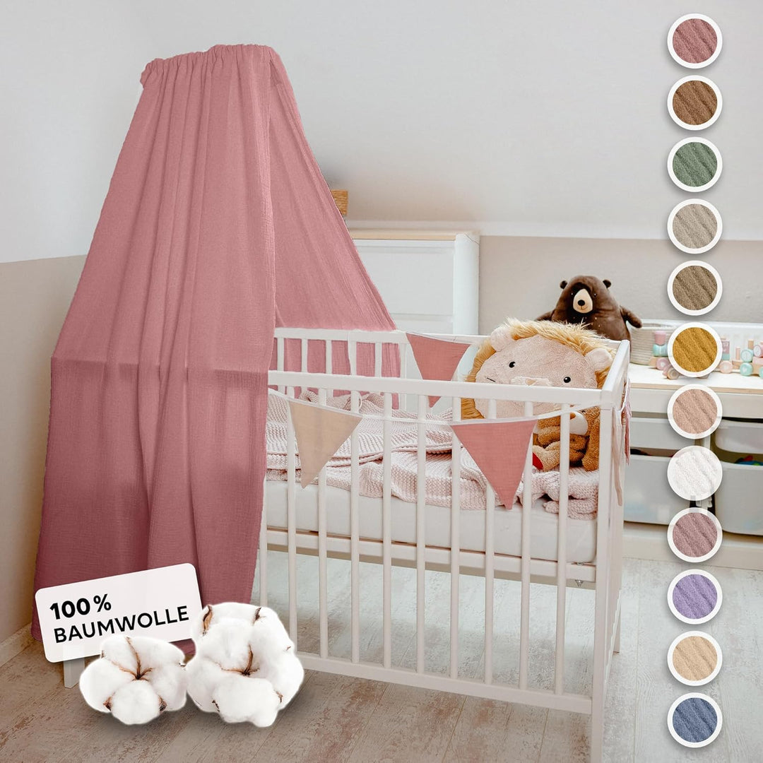 lilimaus Betthimmel Babybett [in 12 Farben] Himmel Babybett aus 100% Baumwolle Musselin - Betthimmel