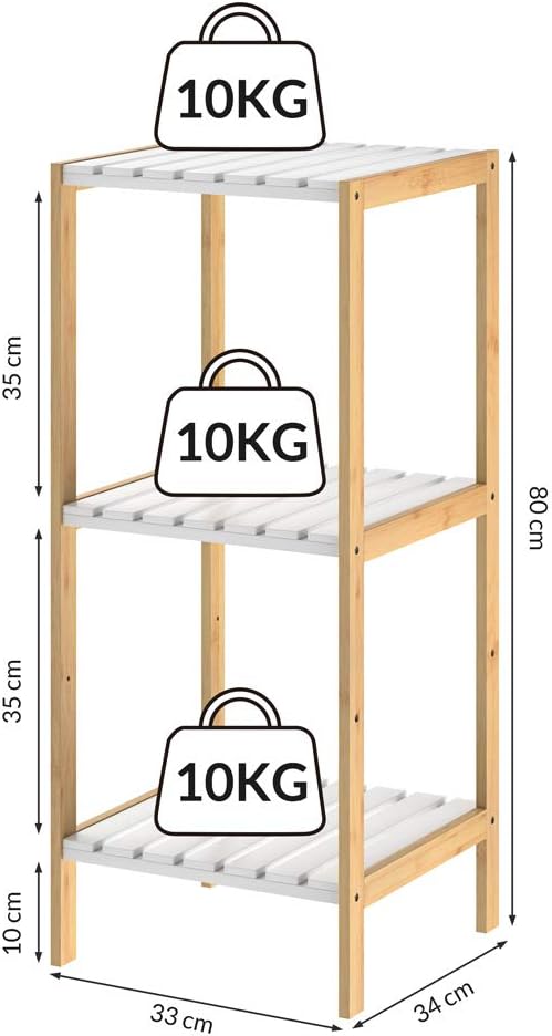 Casaria® Badezimmer Regal Bambus Holz 3 Ablagen Belastbarkeit 30kg Küche Wohnzimmer Bad Diele Bücher