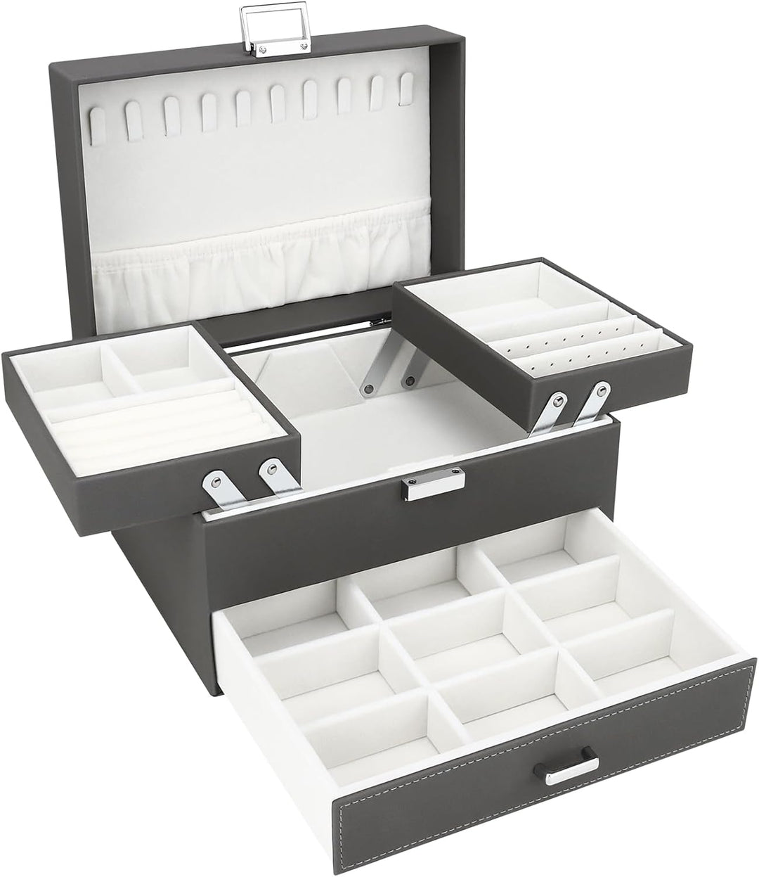 Schmuckkasten, Schmuckkästchen mit Schubladen für Damen Mädchen, PU-Leder Jewelry Box Schmuckbox Sch