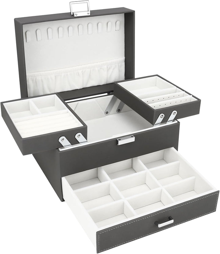 Schmuckkasten, Schmuckkästchen mit Schubladen für Damen Mädchen, PU-Leder Jewelry Box Schmuckbox Sch