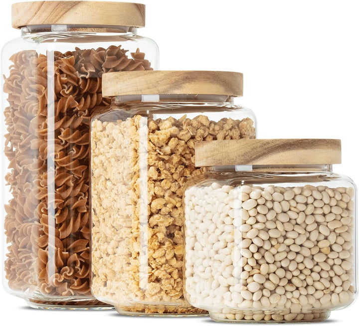 Econovo® Vorratsgläser mit Deckel eckig (3-teilig) Vorratsdosen mit Deckel Glas, stapelbar & luftdic