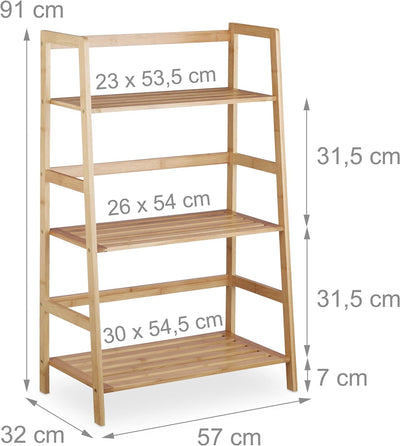 Relaxdays Standregal aus Bambus mit 3 Ablagen HxBxT: ca. 91 x 57 x 32 cm, schmales Regal, Badregal,