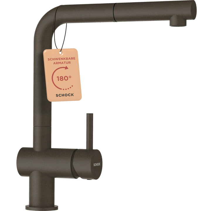 SCHOCK Küchenarmatur Epos Bronze – braune hochdruck Armatur mit ausziehbarer Schlauchbrause und Stan