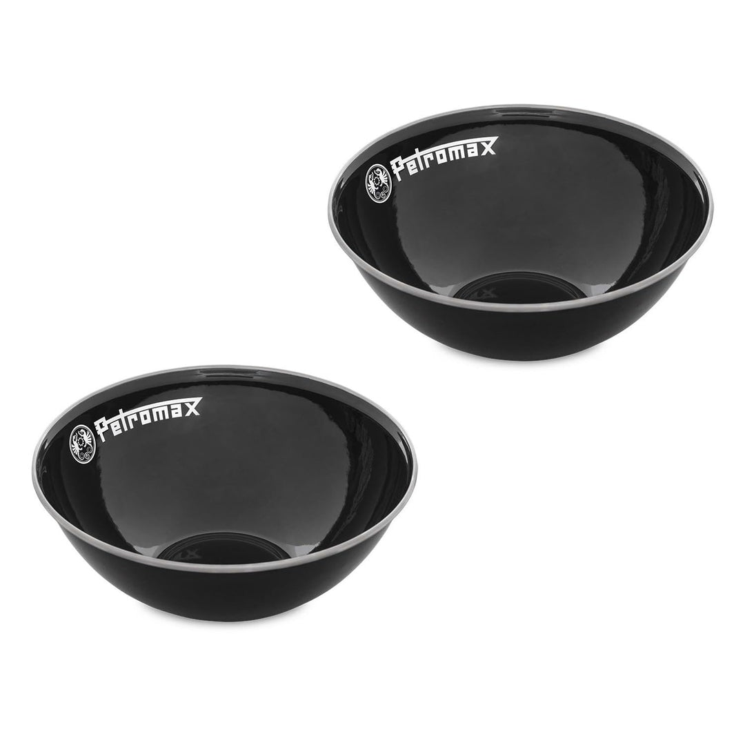 Petromax Emaille Schalen schwarz 2 Stück (1 Liter) | hochwertiger Edelstahlrand | hygienisch | leich