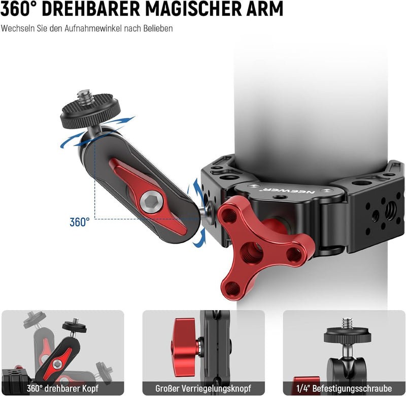 NEEWER Super Clamp mit Dual Kugelkopf Magic Arm, Cold Shoe Halterung, 1/4" 3/8" Gewinde, kompatibel