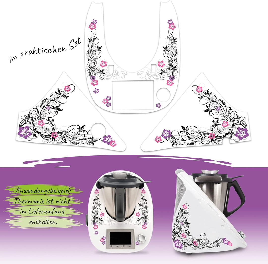 Finest Folia Deko Schutz Aufkleber kompatibel mit Thermomix TM5 Sticker Set | Klebefolie Hibiskus De