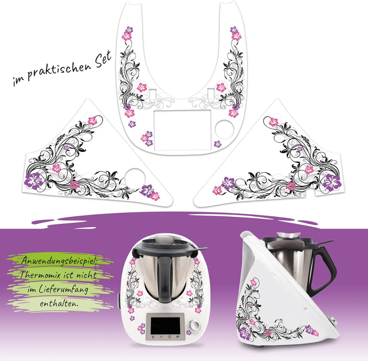 Finest Folia Deko Schutz Aufkleber kompatibel mit Thermomix TM5 Sticker Set | Klebefolie Hibiskus De