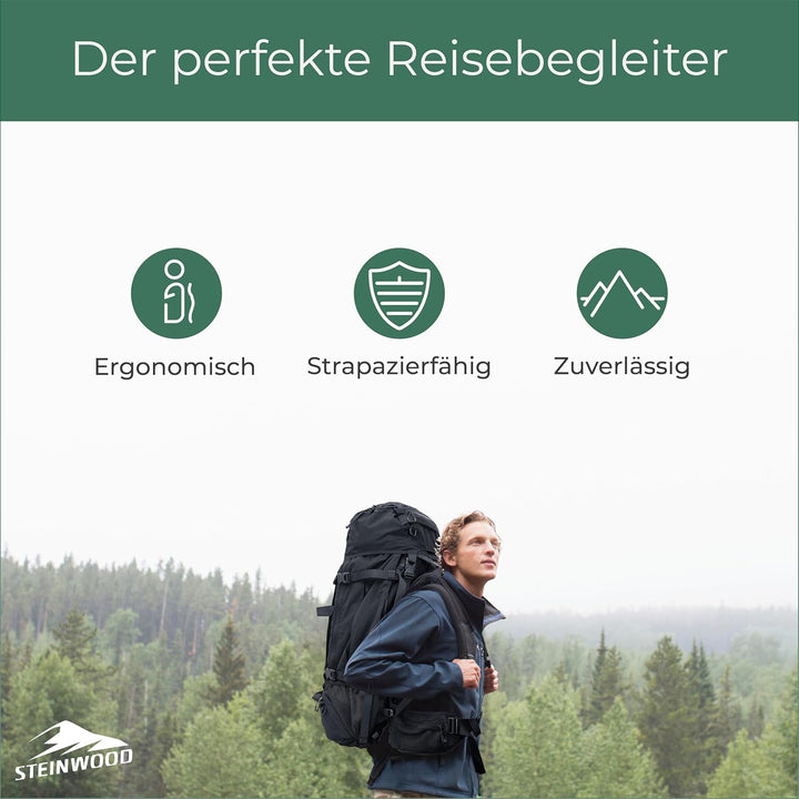 Steinwood Trekkingrucksack 70L (neu 2024), Wanderrucksack, Backpacker-Rucksack, Reiserucksack, wasse