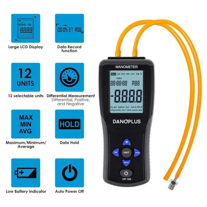 Manometer Digital Gas Pressure Tester Differential Pressure Gauge HVAC Air Pressure Meter with Backl