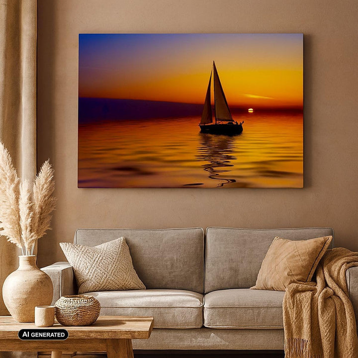 Bilder auf Leinwand 100x70cm Leinwandbild Boot Sonnenuntergang Landschaft Gross Wanddeko Bild Schlaf
