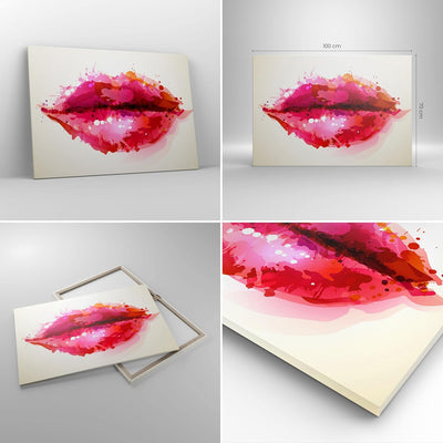 Bilder auf Leinwand 100x70cm Leinwandbild Rote Lippen glänzend Lippe Glanz Gross Wanddeko Bild Schla