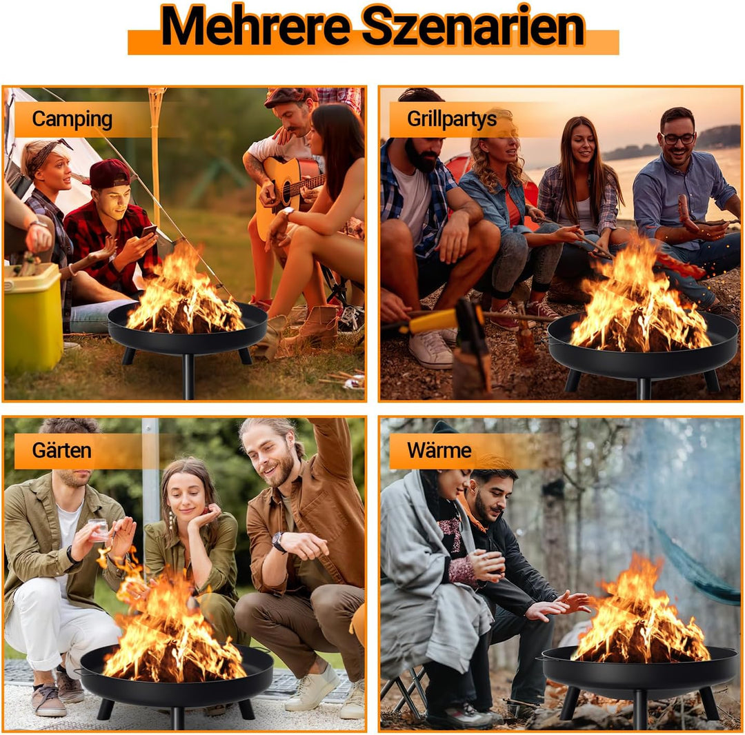 Feuerschale, 75 cm Durchmesser, mit 2 Griffen und 3 Standbeinen Ø 75 cm, Ø 75 cm