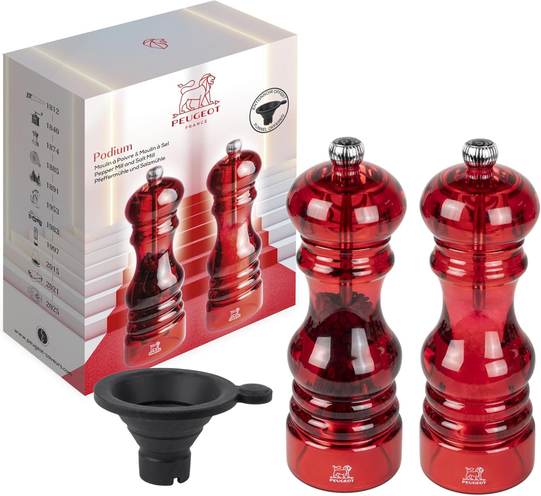 PEUGEOT - Set Nancy Pfeffermühle + Salzmühle 18 cm - Silikontrichter, 1 Packung mit Trockensalz & 1