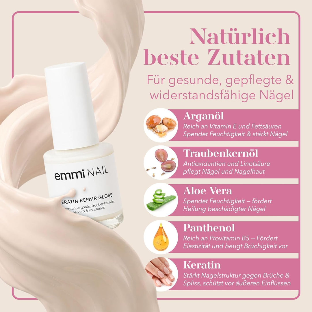 Emmi-Nail Keratin Repair Gloss 12ml - Pflegender Kur-Lack Nagelhärter - HEMA-frei, Lufttrocknend, Na
