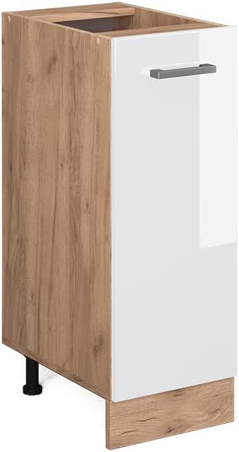 Vicco Apothekerschrank R-Line, Weiss Hochglanz/Goldkraft Eiche, 30 cm ohne Arbeitsplatte Weiss Hochg