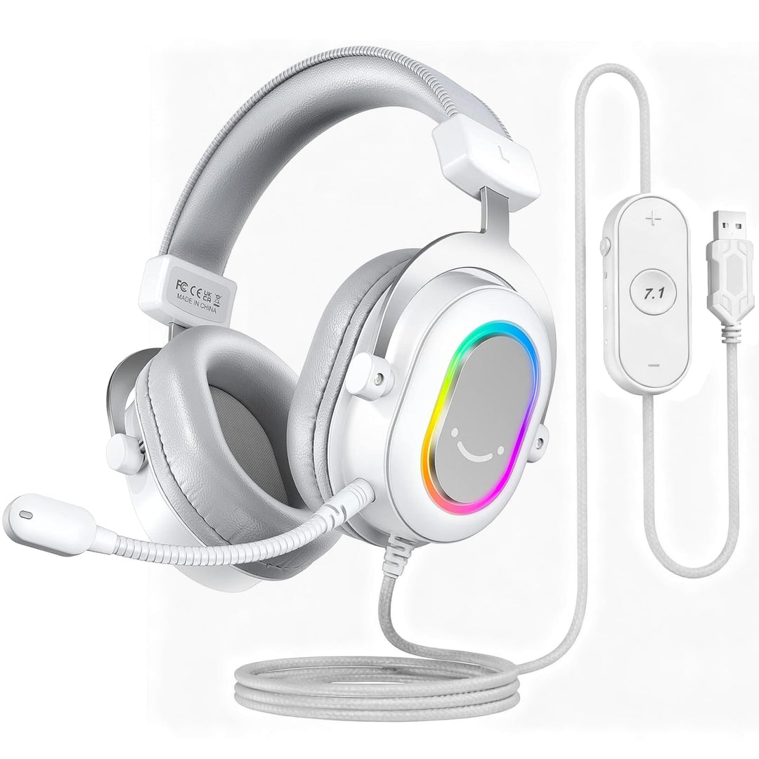 FIFINE Gaming Headset mit Mikrofon, Over Ear Kopfhörer mit Kabel, USB Headset für PC PS4 PS5, RGB He