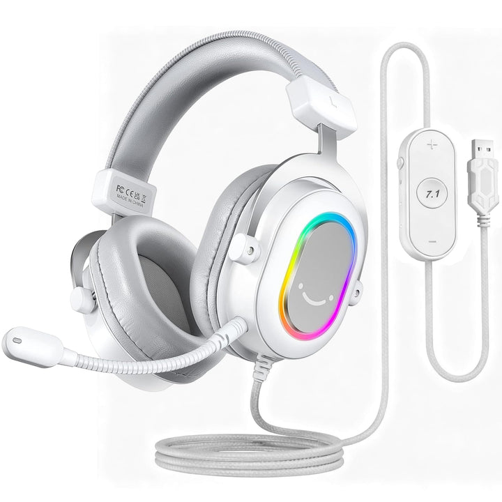 FIFINE Gaming Headset mit Mikrofon, Over Ear Kopfhörer mit Kabel, USB Headset für PC PS4 PS5, RGB He
