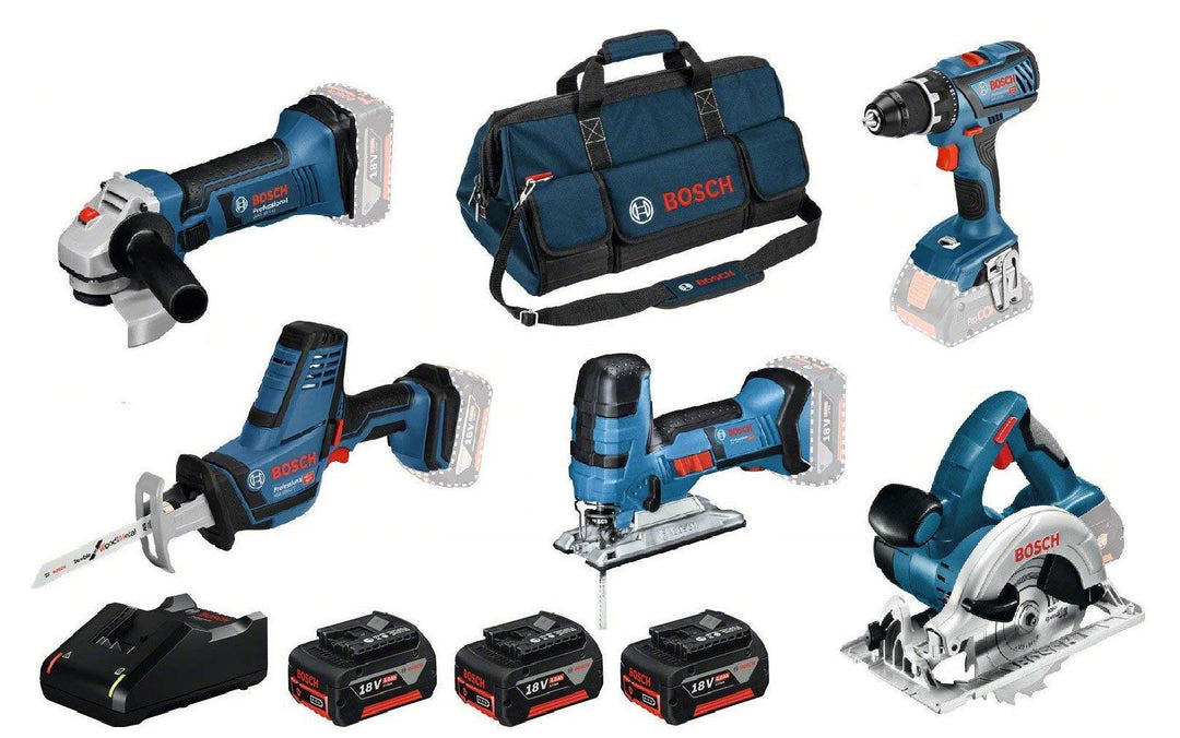 Bosch Professional 18V System Akku Bohrschrauber GSR 18V-28+Stichsäge GST 18V-LI S+Winkelschleifer G