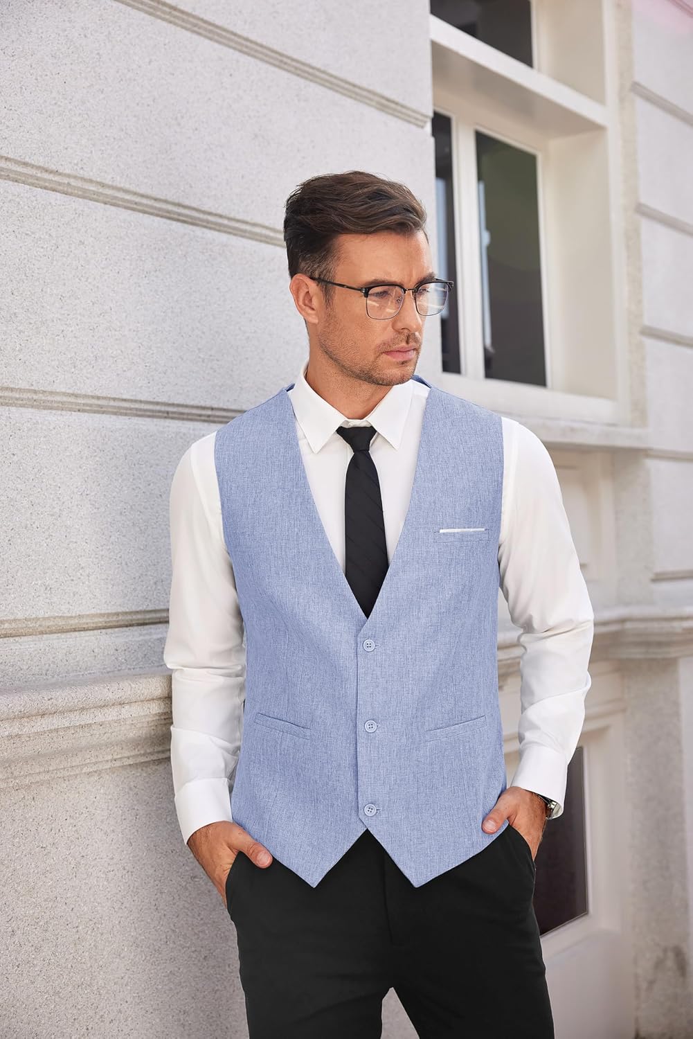 COOFANDY Weste Herren Anzug mit Taschen Anzugweste Gilet Casual Hochzeitsweste V-Ausschnitt Business