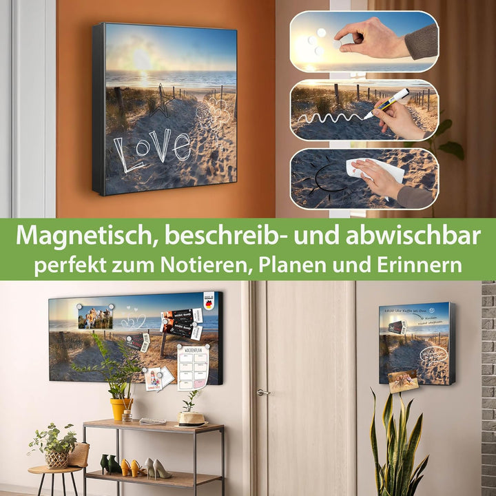 banjado® Grosser Schlüsselkasten Glas/Schlüsselbox 30cm x 30cm mit 50 Haken - Motiv Nordseestrand/Sc