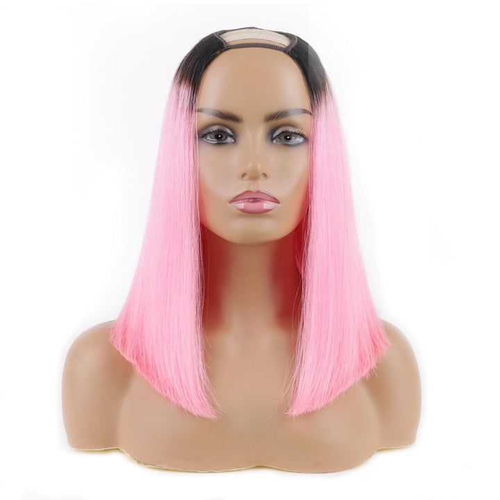 Huarisi Ombre Bob Wigs U Part Human Hair 10 Inch Short Remy Brazilian Straight Virgin Hair for Women
